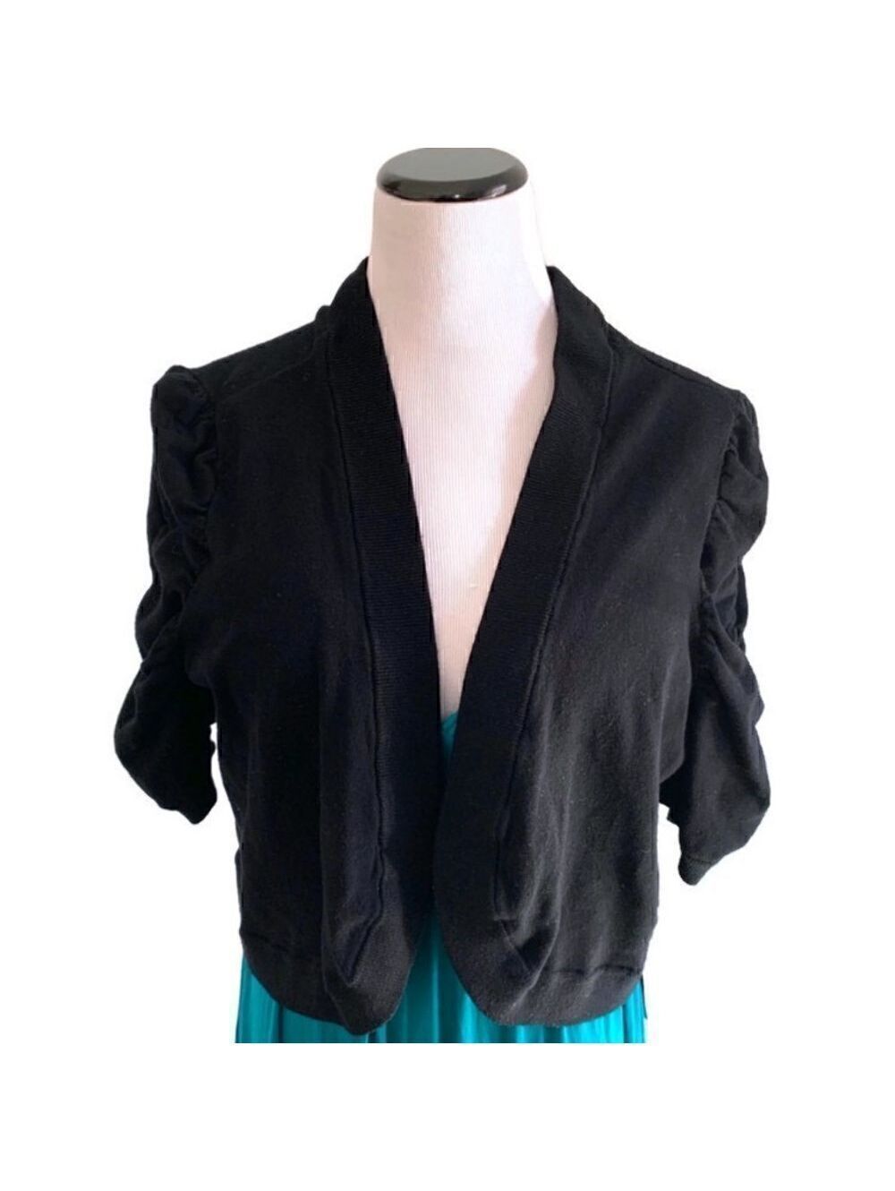 INC Black Shortsleeve Open Front Shrug Sweater